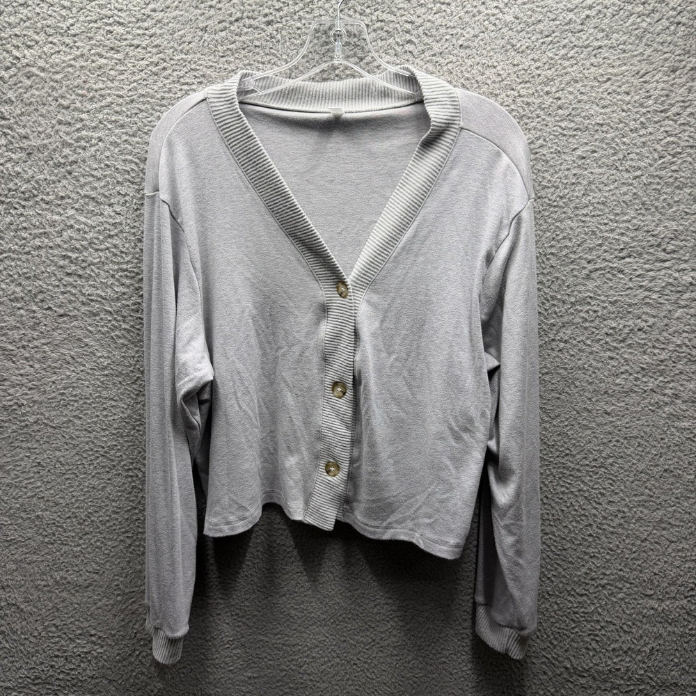 Womens Sweater Ladies Size L Gray Button down Long Sleeve Cardigan Sweater Sz L